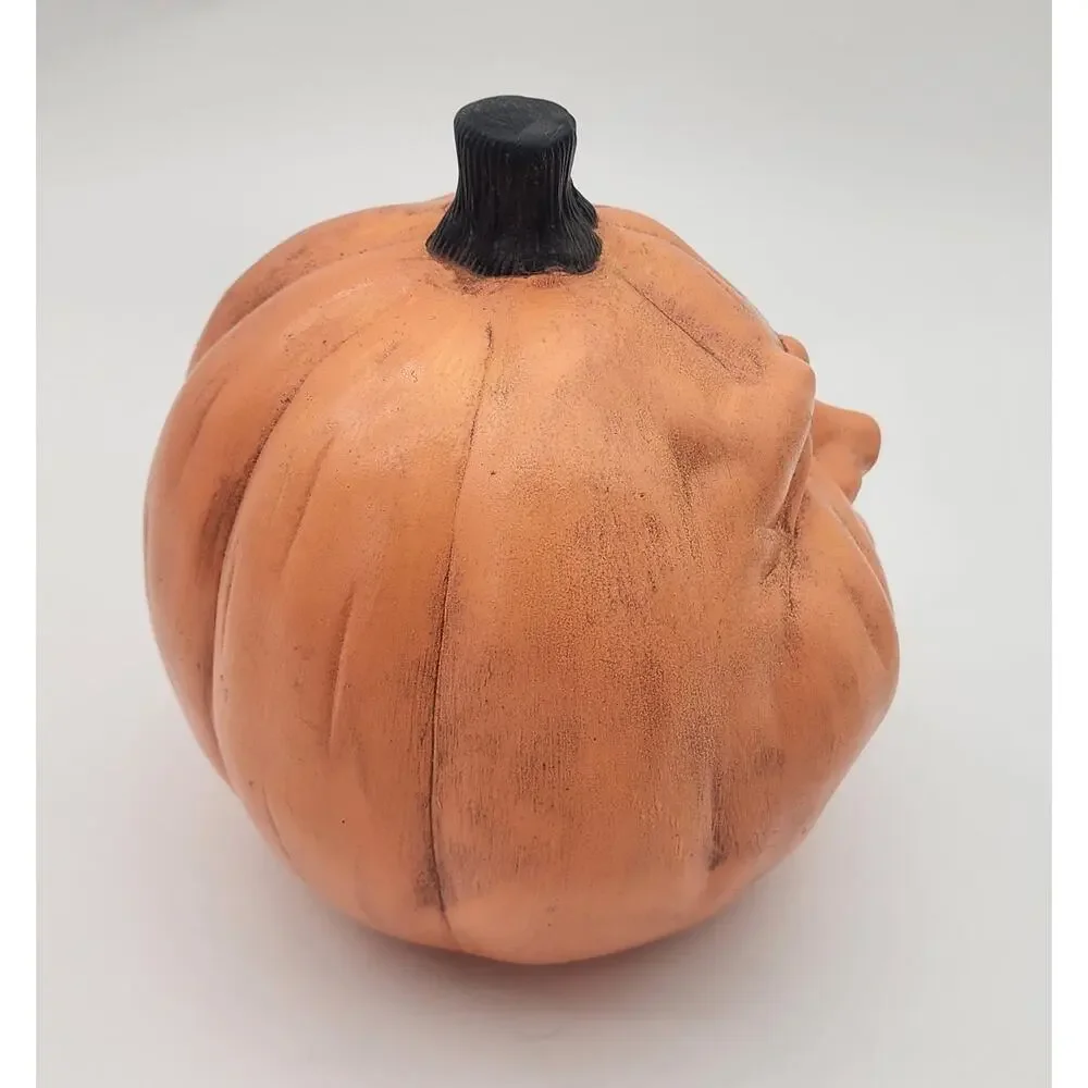 Vintage Ceramic Pumpkin with Teeth Scary Halloween Blow Mold Handmade 8